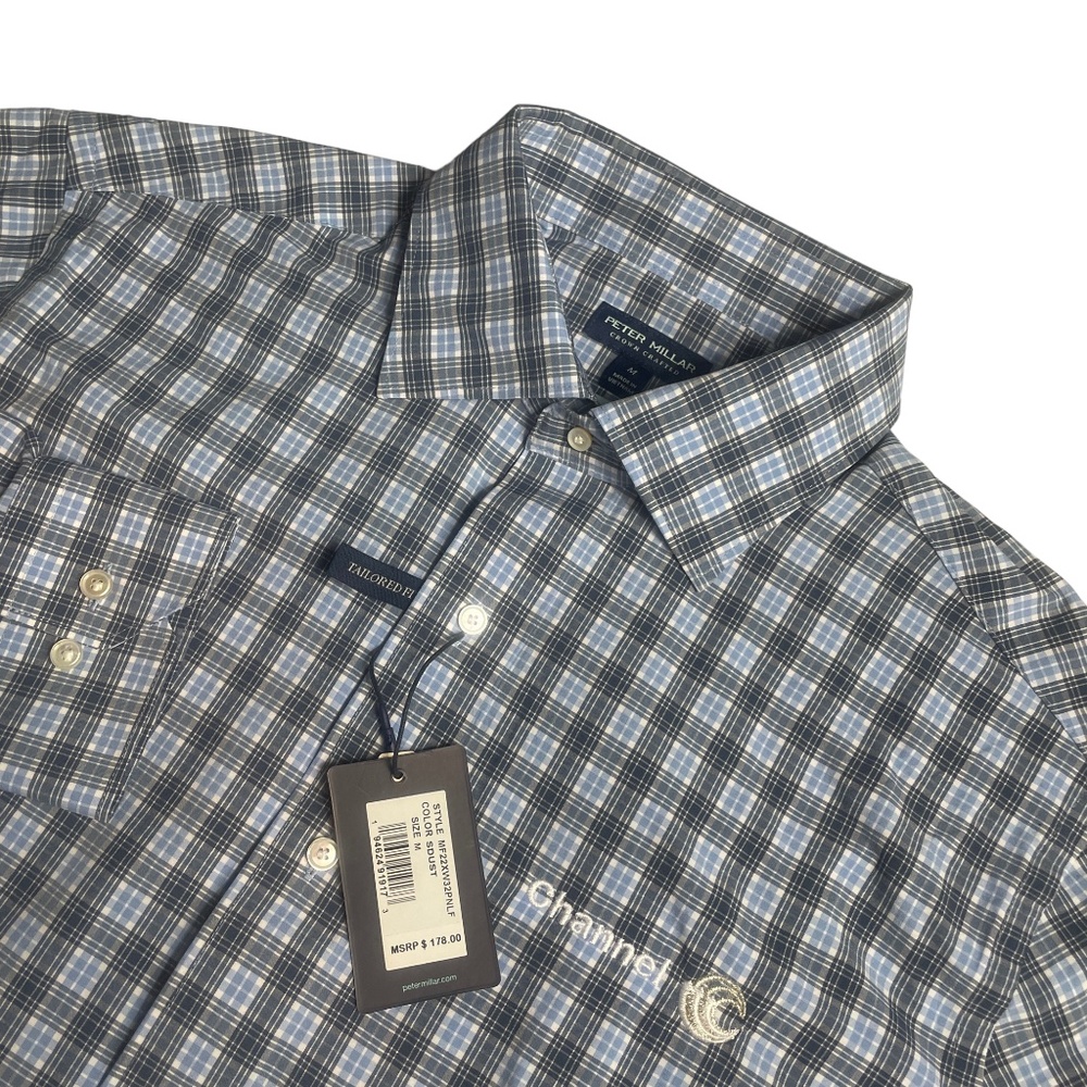 Peter Millar Medium Long Sleeve Butt Down Blue Plaid NEW WITH TAGS Channel